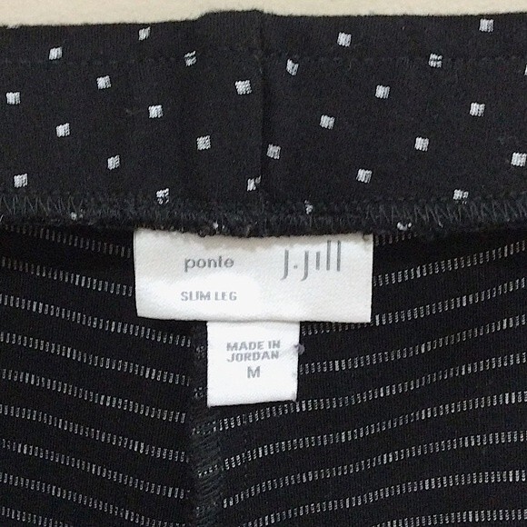 J. Jill Polka Dot Pants Black Ponte Knit Slim Leg Sz Medium Elastic Waist - Picture 2 of 5